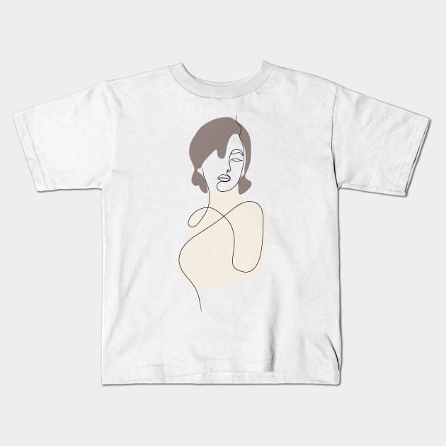 Lady - Simple Minimalist Line Art Design Kids T-Shirt by KroomanL